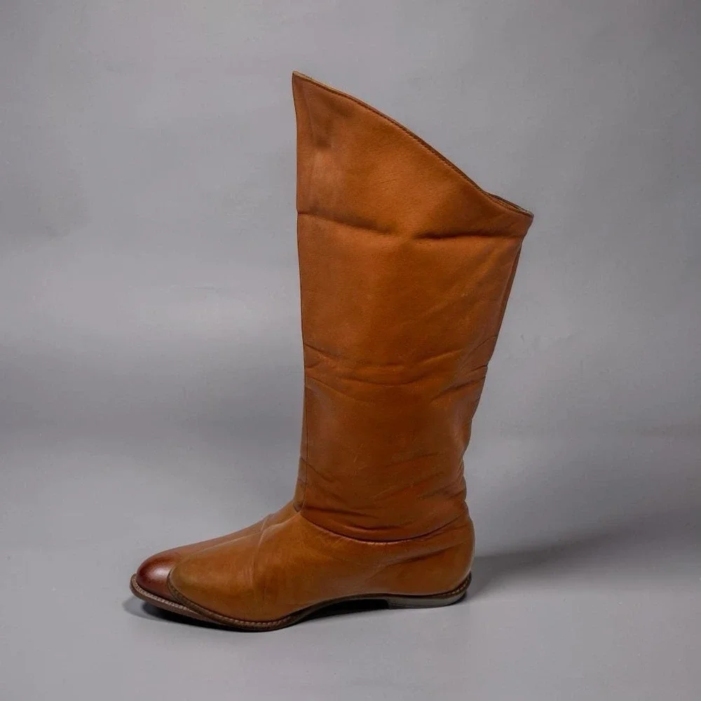 Vintage 70s Thom McAn Womens Tall Brown Leather Campus Slouch Boots US 8.5